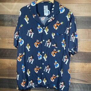 Disney Mickey Mouse Donald Duck Goofy All Over Print Button Up Shirt Men's XXL